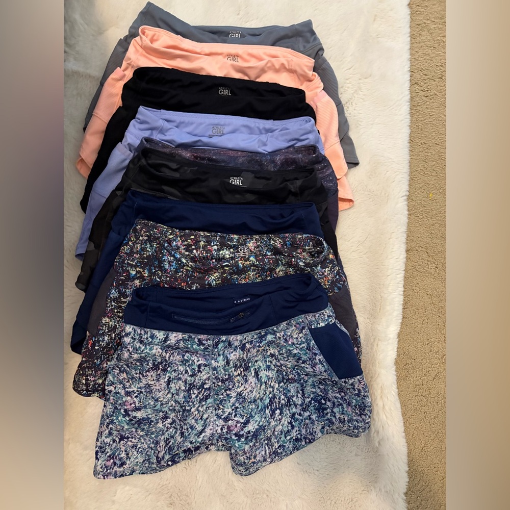 9 pairs of size 8/10 Athleta girl Record Breaker 3” shorts